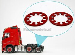 2x Rode velgringen Ø 13.7mm t.b.v (Volvo FH16) achteras MarGe models truck kleur zoals MM1811-03, 1:32