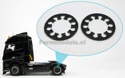 2x Antraciet velgringen Ø 13.7mm t.b.v (Volvo FH16) achteras MarGe models truck kleur zoals MM1811-02, 1:32