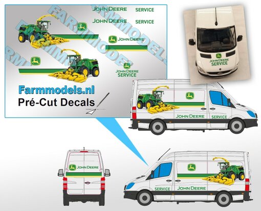 Volledige set voor JD Mercedes Sprinter service bus, Pré-Cut Decals met uw opgegeven tekst 1:32 Farmmodels.nl