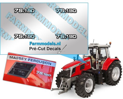 Massey Ferguson Typenr. 7S.180 Pré-Cut Decals, Geschikt voor motorkap MF 7S UH 6412, Farmmodels.nl, 1:32