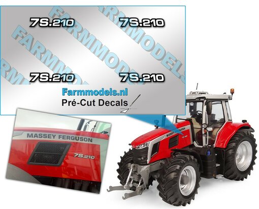 Massey Ferguson Typenr. 7S.210 Pré-Cut Decals, Geschikt voor motorkap MF 7S UH 6412, Farmmodels.nl, 1:32