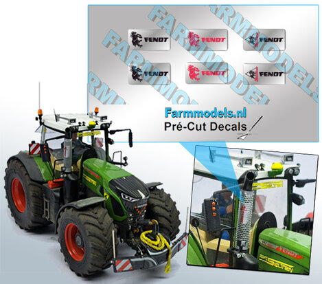 3x 2 stuks assorti stickers FENDT tbv Beschermkap voor Uitlaat chrome/ zwart Pré-Cut Decals, Farmmodels.nl, 1:32