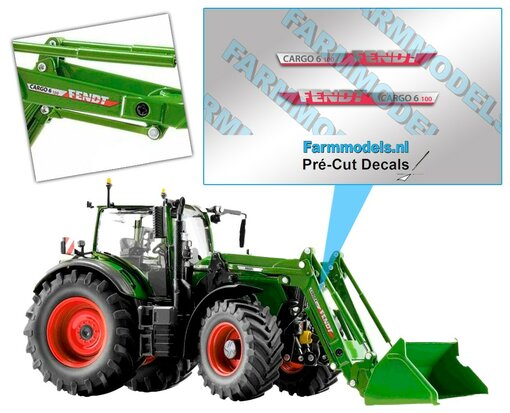 FENDT Cargo 6.100 stickers, Geschikt voor Fendt Frontloader Cargo 6.100 voor de Fendt 724 Vario Wiking Pré-Cut Decals 1:32 Farmmodels.nl 