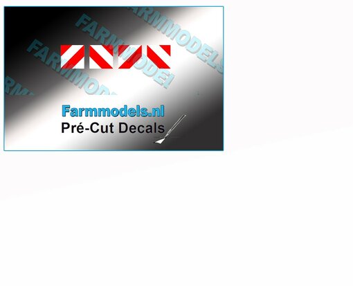 Breedte/ Verdrijvingsbord/- Verkeer stickers 2 strepen ROOD/ WIT ong. 9 x 9 mm  Pré-Cut Decals 1:32 Farmmodels.nl