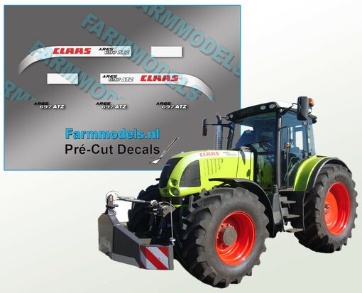 Claas Ares 697 ATZ Type sticker  (links en rechts) afm. Ong. 38,5mm x 3,5mm Pré-Cut Decals 1:32 Farmmodels.nl