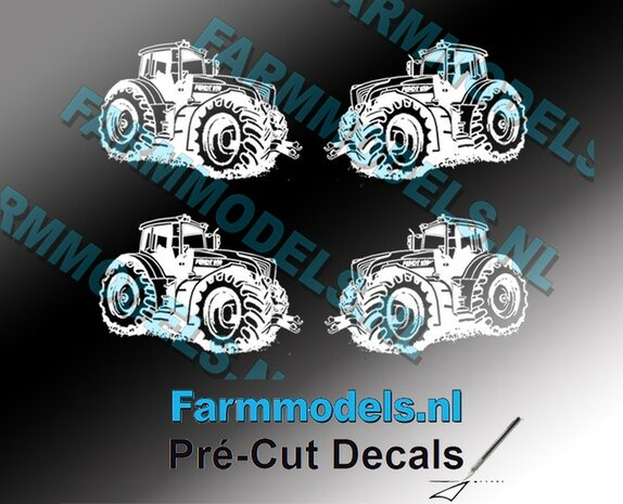 4x afbeelding Fendt Vario 939 Trekker 10 mm hoog WIT op transparant sticker Pr&eacute;-Cut Decals 1:32 Farmmodels.nl 