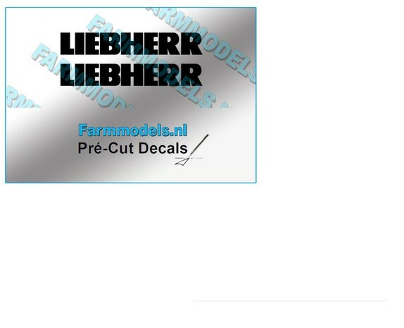 2x LIEBHERR stickers ZWART op Transparant 6 mm hoog x 38.7 mm breed Pr&eacute;-Cut Decals 1:32 Farmmodels.nl 