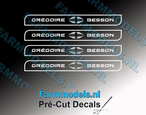 4x Gregoire et Besson logoschild transparant met witte tekst   22,7 x 2,6 mm Pr&eacute;-Cut Decals 1:32 Farmmodels.nl 