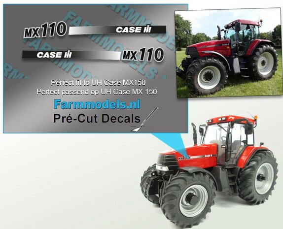 CASE IH MX 110 Typenr. Pr&eacute;-Cut Decals,  geschikt voor motorkap Case MX 150  UH, Farmmodels.nl, 1:32