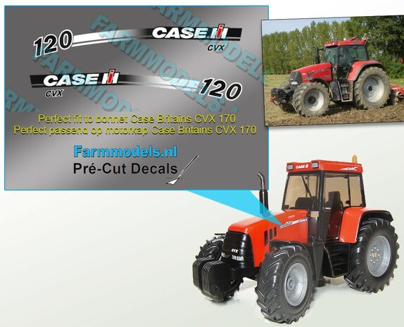 CASE IH CVX 120 Typenr. Pr&eacute;-Cut Decals,  geschikt voor motorkap Case CVX 170 Britains, Farmmodels.nl, 1:32