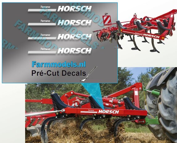 HORSCH Terrano type. WIT 4x. stickers op transparant, 3,1 x 32,5 mm &nbsp;Pr&eacute;-Cut Decals 1:32 Farmmodels.nl&nbsp;