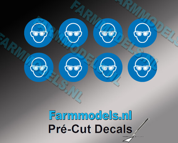 8x Oogbescherming verplicht afbeelding &Oslash; 9,9mm Pr&eacute;-Cut Decals 1:32 Farmmodels.nl