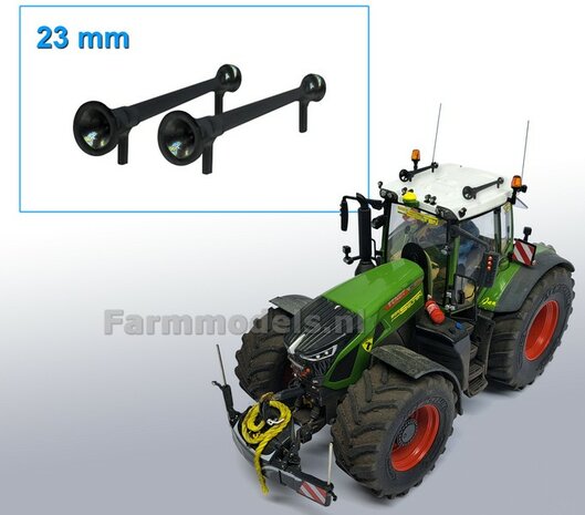 2x Luchthoorn 23mm ZWART gespoten rond voor/ rond achter 1:32 