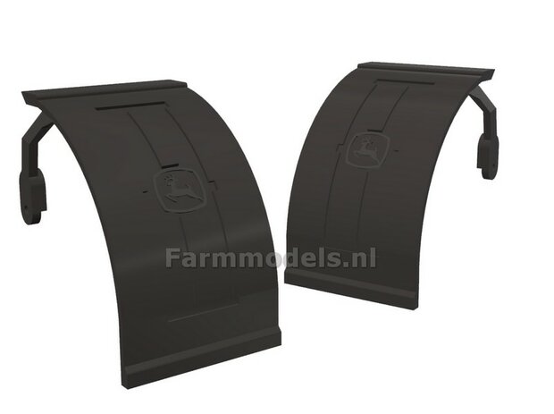 OUTLET-2x JOHN DEERE logo Zwarte spatborden 31 mm breed MET STEUNEN Rubberlook 1:32  