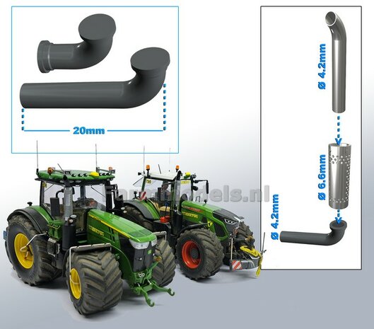 2x Bochten RESIN  &Oslash; 4,2mm geschikt voor Uitlaat pijp &Oslash; 4,2 mm   1:32  