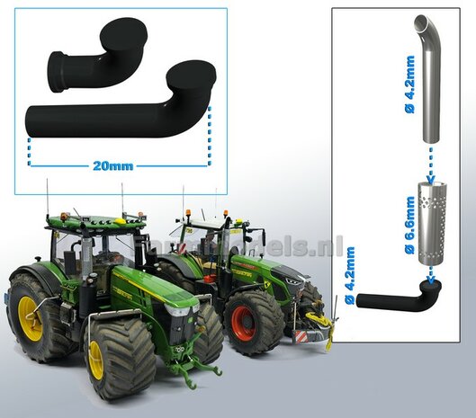 2x Bochten ZWART gespoten  &Oslash; 4,2mm geschikt voor Uitlaat pijp &Oslash; 4,2 mm   1:32  