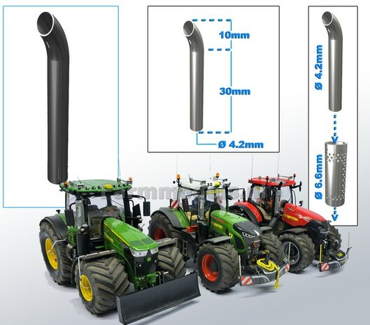 Uitlaat pijp met bocht RESIN &Oslash; 4,2 mm x 40 mm, geschikt voor beschermkap serie met &Oslash; 6,6 mm   1:32  