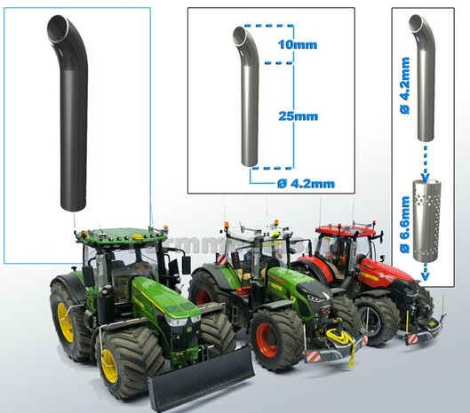 Uitlaat pijp met bocht RESIN &Oslash; 4,2 mm x 35 mm, geschikt voor beschermkap serie met &Oslash; 6,6 mm   1:32  