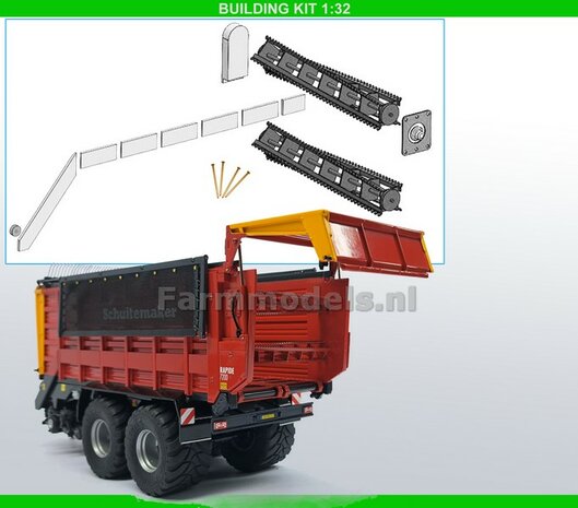 Doseerwalsen set met aandrijfkappen en koppeling invoerrotor, geschikt voor o.a. Schuitemaker Rapide 7200 van UH, BLANK geleverd   1:32  