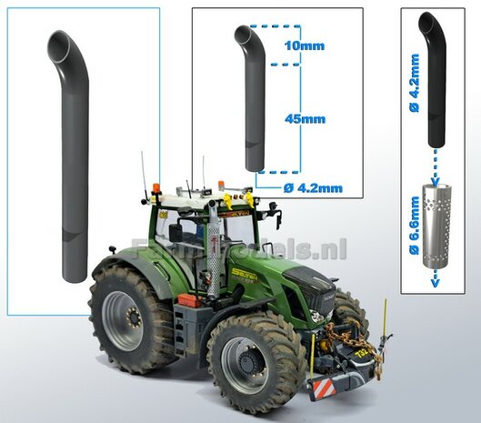 Uitlaat pijp met bocht RESIN &Oslash; 4,2 mm x 55 mm, geschikt voor beschermkap serie met &Oslash; 6,6 mm   1:32  