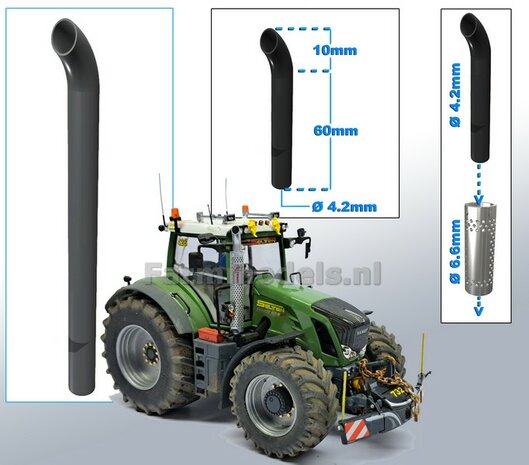 Uitlaat pijp met bocht RESIN &Oslash; 4,2 mm x 70 mm, geschikt voor beschermkap serie met &Oslash; 6,6 mm   1:32  