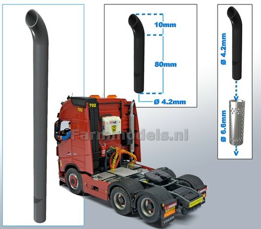 Uitlaat pijp met bocht RESIN &Oslash; 4,2 mm x 90 mm, geschikt voor beschermkap serie met &Oslash; 6,6 mm   1:32  