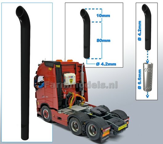 Uitlaat pijp met bocht ZWART gespoten &Oslash; 4,2 mm x 90 mm, geschikt voor beschermkap serie met &Oslash; 6,6 mm   1:32  