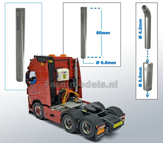 Beschermkap voor Uitlaat CHROOM gespoten &Oslash; 6,6 mm x 60 mm, geschikt voor uitlaat serie met &Oslash; 4,2 mm   1:32  