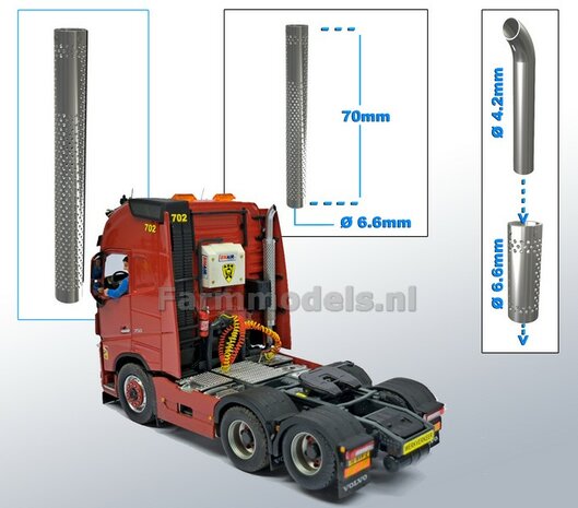 Beschermkap voor Uitlaat CHROOM gespoten &Oslash; 6,6 mm x 70 mm, geschikt voor uitlaat serie met &Oslash; 4,2 mm   1:32  