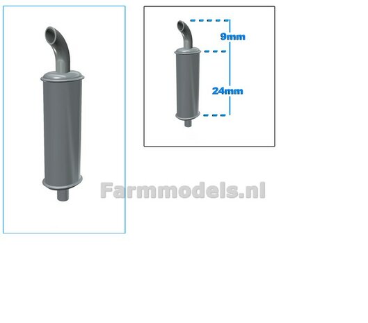 Uitlaat demper ovaal, RESIN, met gebogen uitlaat lengte totaal ong. 35mm   1:32