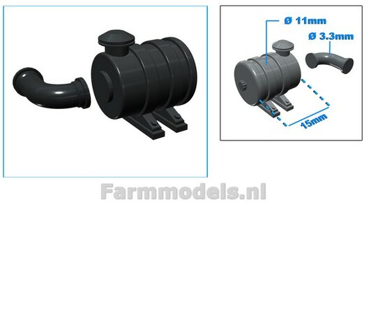 Luchtfilter Pot &Oslash; 11 mm x 15 mm + los bochtstuk &Oslash; 3.3 mm  ZWART Gespoten 1:32