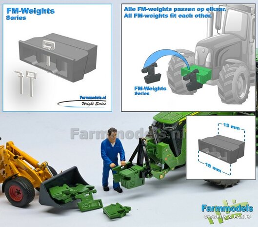 Gewichten drager chassis &quot;SMALL&quot; RESIN Vervanger fronthef, incl. diverse trekhaak pinnen in Aluminium kleur  FM-Weight Series   1:32