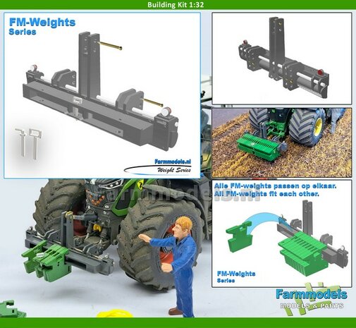 Gewichten drager BOK  &quot;WIDE&quot; version RESIN/ METAAL incl. diverse trekhaak pinnen in Aluminium kleur  FM-Weight Series:   1:32