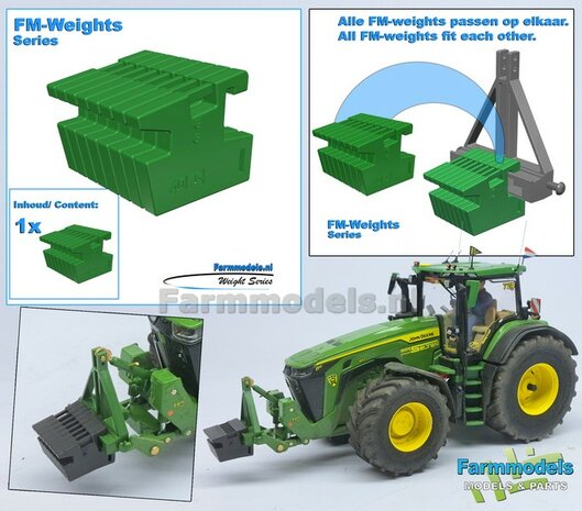 FM-Weight: VAST BLOK van (Front-) Gewicht platen 40KG OPDRUK, vast aan elkaar, JD 7810 OUD GROEN GESPOTEN Geleverd   1:32