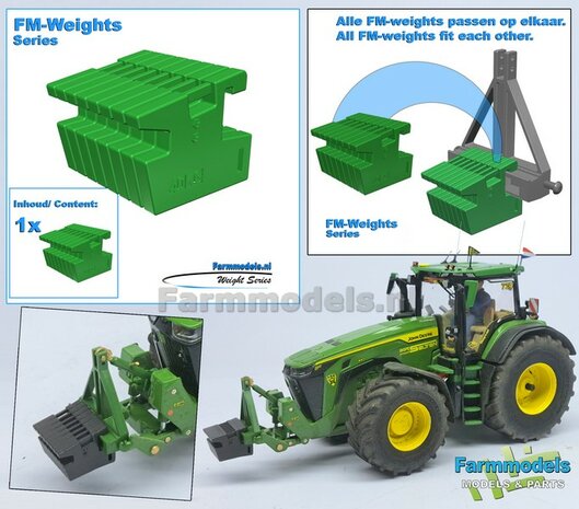 FM-Weight: VAST BLOK van (Front-) Gewicht platen 40KG OPDRUK, vast aan elkaar, JD 7R 310 GROEN GESPOTEN Geleverd   1:32