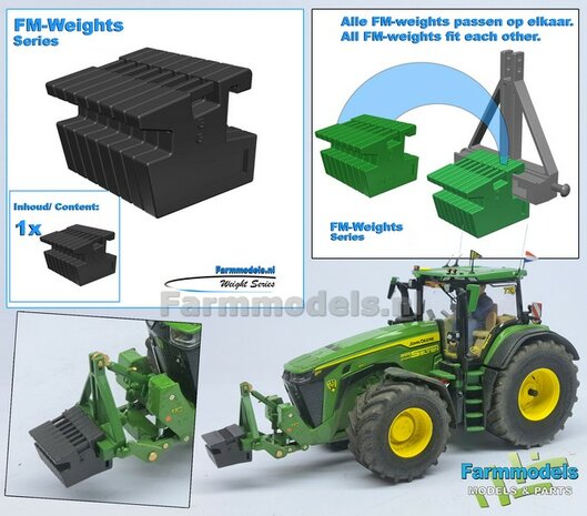 FM-Weight: VAST BLOK van (Front-) Gewicht platen ZONDER OPDRUK/ LOGO, vast aan elkaar, (FENDT) DONKER GRIJS GESPOTEN Geleverd   1:32