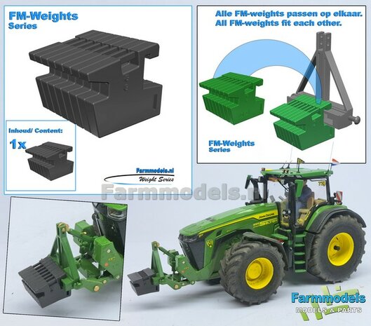 FM-Weight: VAST BLOK van (Front-) Gewicht platen ZONDER OPDRUK/ LOGO, vast aan elkaar, FENDT 942 CHASSIS GRIJS GESPOTEN Geleverd   1:32