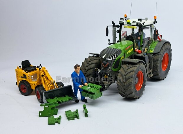 FM-Weight: (Front-) Gewicht platen set ZONDER OPDRUK, (FENDT) DONKER GRIJS GESPOTEN:  8x gewichtplaten + 1x Trekoog-plaat + div. Trekhaak pinnen + 2x Messing as 1:32