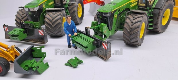 FM-Weight: (Front-) Gewicht platen set ZONDER OPDRUK, (FENDT) DONKER GRIJS GESPOTEN:  8x gewichtplaten + 1x Trekoog-plaat + div. Trekhaak pinnen + 2x Messing as 1:32