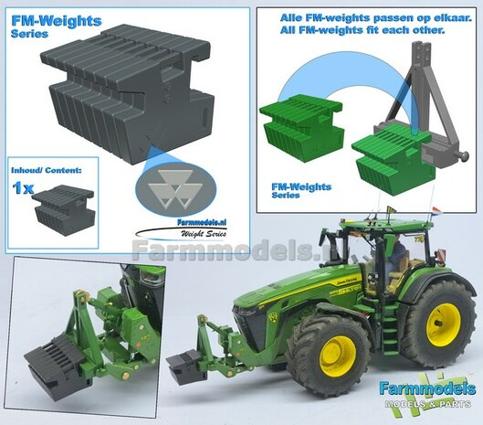 FM-Weight: VAST BLOK van (Front-) Gewicht platen MF LOGO OPDRUK, vast aan elkaar, MF 9S CHASSIS GRIJS GESPOTEN Geleverd   1:32