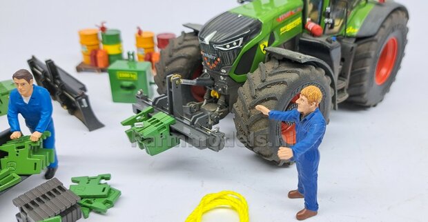 Gewichten drager chassis &quot;SMALL&quot; (FENDT) DONKER GRIJS GESPOTEN RESIN Vervanger fronthef, incl. diverse trekhaak pinnen in Alu. kleur  FM-Weight Series 1:32