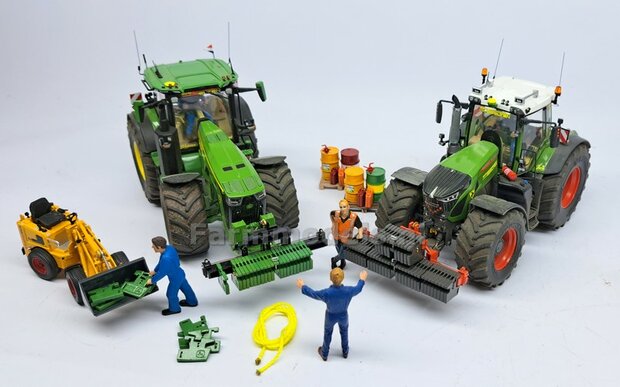 Gewichten drager chassis &quot;SMALL&quot; (FENDT) DONKER GRIJS GESPOTEN RESIN Vervanger fronthef, incl. diverse trekhaak pinnen in Alu. kleur  FM-Weight Series 1:32