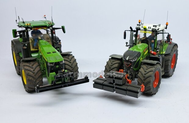 Gewichten drager chassis &quot;SMALL&quot; (FENDT) DONKER GRIJS GESPOTEN RESIN Vervanger fronthef, incl. diverse trekhaak pinnen in Alu. kleur  FM-Weight Series 1:32