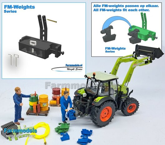 Gewichten drager BOK  &quot;LIGHT&quot; version (FENDT) DONKER GRIJS GESPOTEN RESIN/ METAAL  incl. diverse trekhaak pinnen in Alu. kleur FM-Weight Series  1:32 