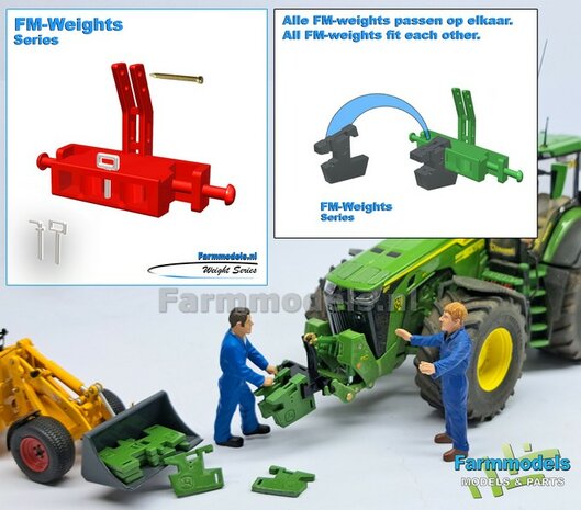 Gewichten drager BOK  &quot;NORMAL&quot; version FENDT ROOD GESPOTEN RESIN/ METAAL  incl. diverse trekhaak pinnen in Alu. kleur FM-Weight Series  1:32