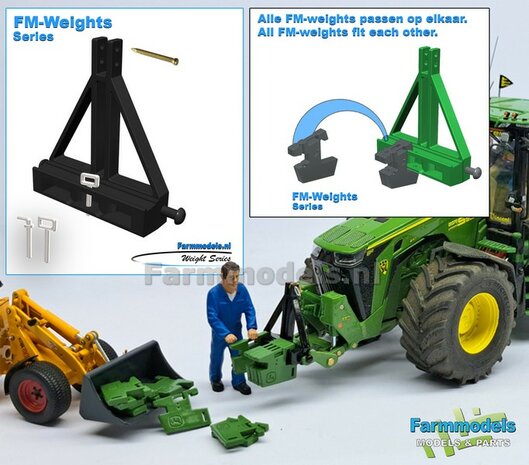 Gewichten drager BOK  &quot;ROBUST&quot; version ZWART GLANS GESPOTEN RESIN/ METAAL  incl. diverse trekhaak pinnen in Alu. kleur FM-Weight Series  1:32