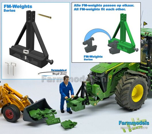 Gewichten drager BOK  &quot;ROBUST&quot; version (FENDT) DONKER GRIJS GESPOTEN RESIN/ METAAL  incl. diverse trekhaak pinnen in Alu. kleur FM-Weight Series  1:32