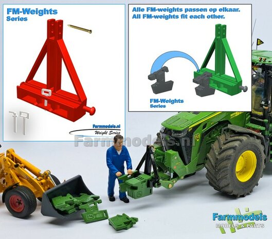 Gewichten drager BOK  &quot;ROBUST&quot; version FENDT ROOD GESPOTEN RESIN/ METAAL  incl. diverse trekhaak pinnen in Alu. kleur FM-Weight Series  1:32