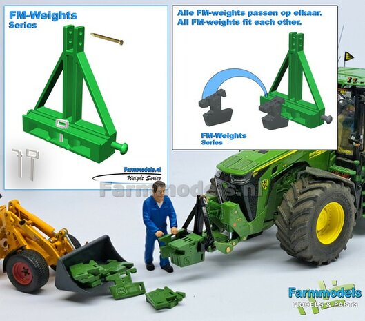 Gewichten drager BOK  &quot;ROBUST&quot; version JD 7R 310 GROEN RESIN/ METAAL  incl. diverse trekhaak pinnen in Alu. kleur FM-Weight Series  1:32