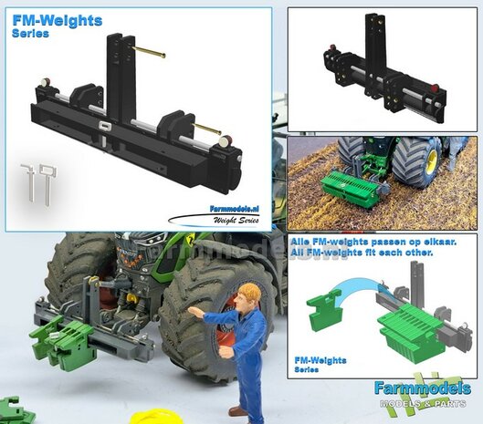 Gewichten drager BOK  &quot;WIDE&quot; + lights version (FENDT) DONKER GRIJS gespoten RESIN/ METAAL incl. diverse trekhaak pinnen in Aluminium kleur  FM-Weight Series:   1:32